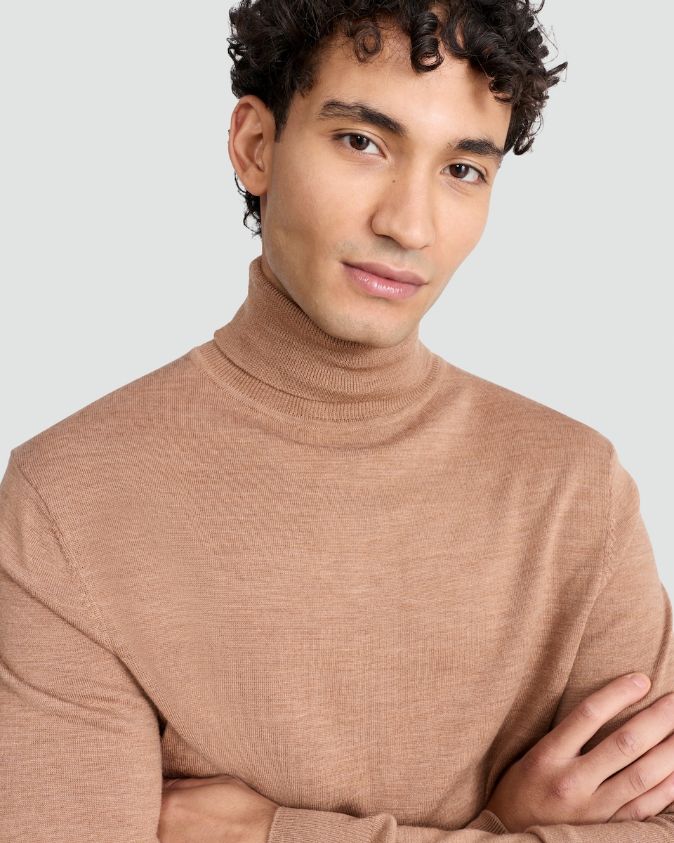 image 1 of F&F Pure Merino Wool Roll Neck Jumper in Med Nude