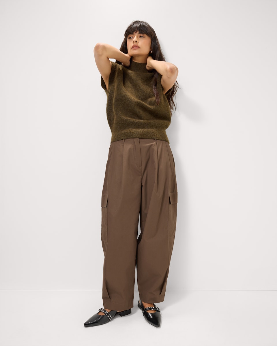 image 1 of F&F Pure Cotton Tailored Barrel Leg Trousers in Multi Brown