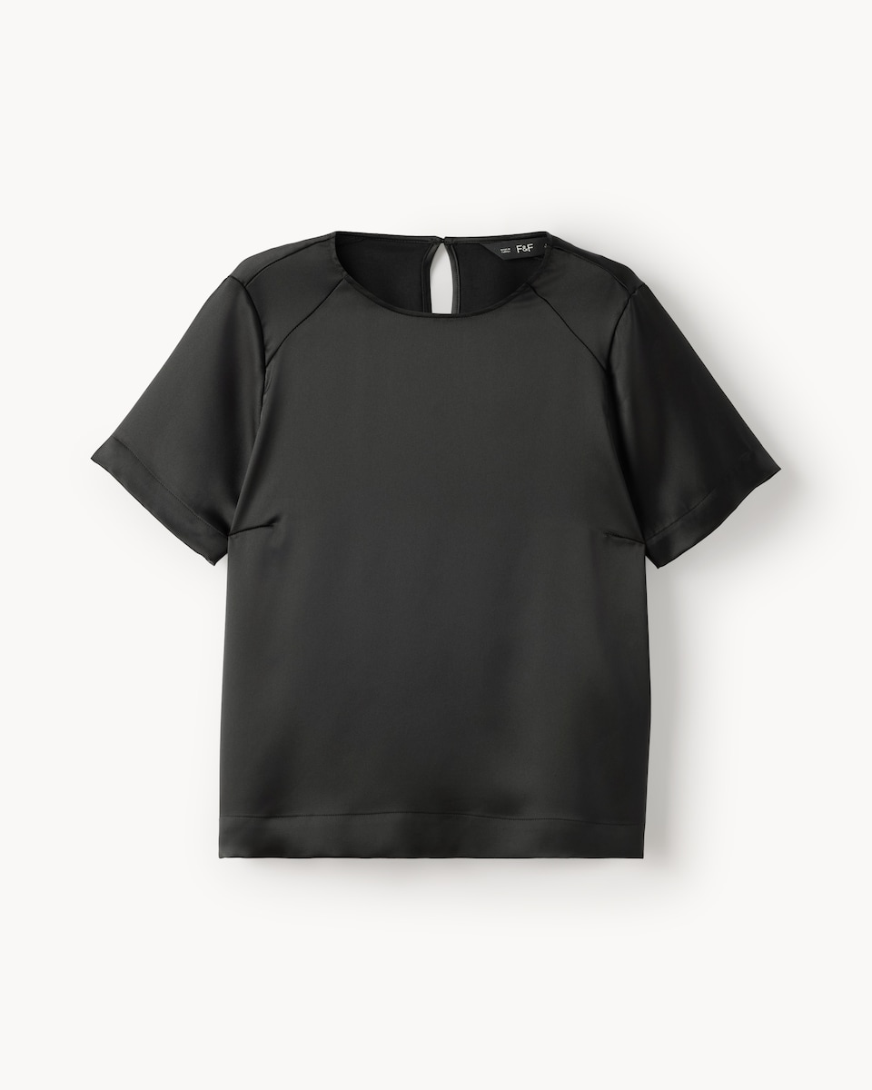 image 1 of F&F Satin Short Sleeved Top in Black