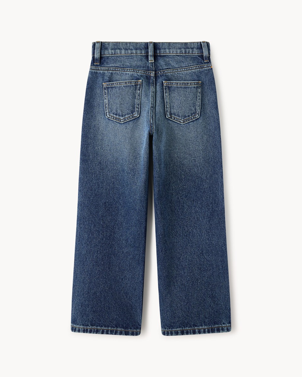 image 1 of F&F Girls Pure Cotton Embellished Wide Leg Jeans in Blue