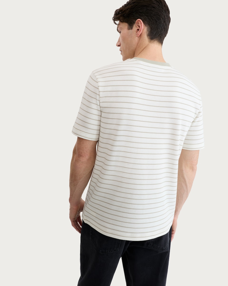 image 1 of F&F Cotton Rich Heavyweight Stripe Print Short Sleeved T-Shirt in Cream