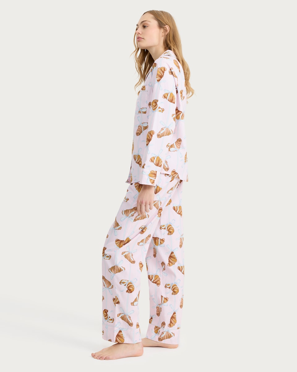 image 1 of F&F Croissant Print Pyjama Set in Multi Pink