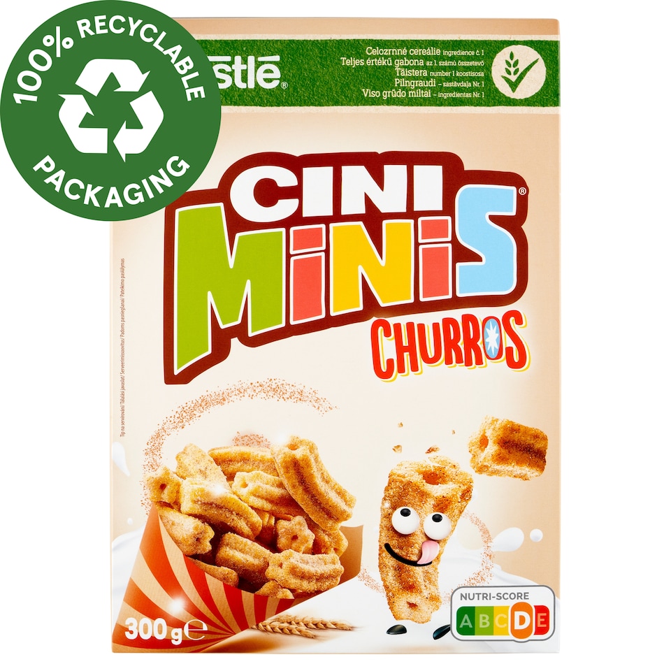 Cini Minis Churros ropogós, fahéjas gabonapehely teljes kiőrlésű búzával 300 g  1. kép