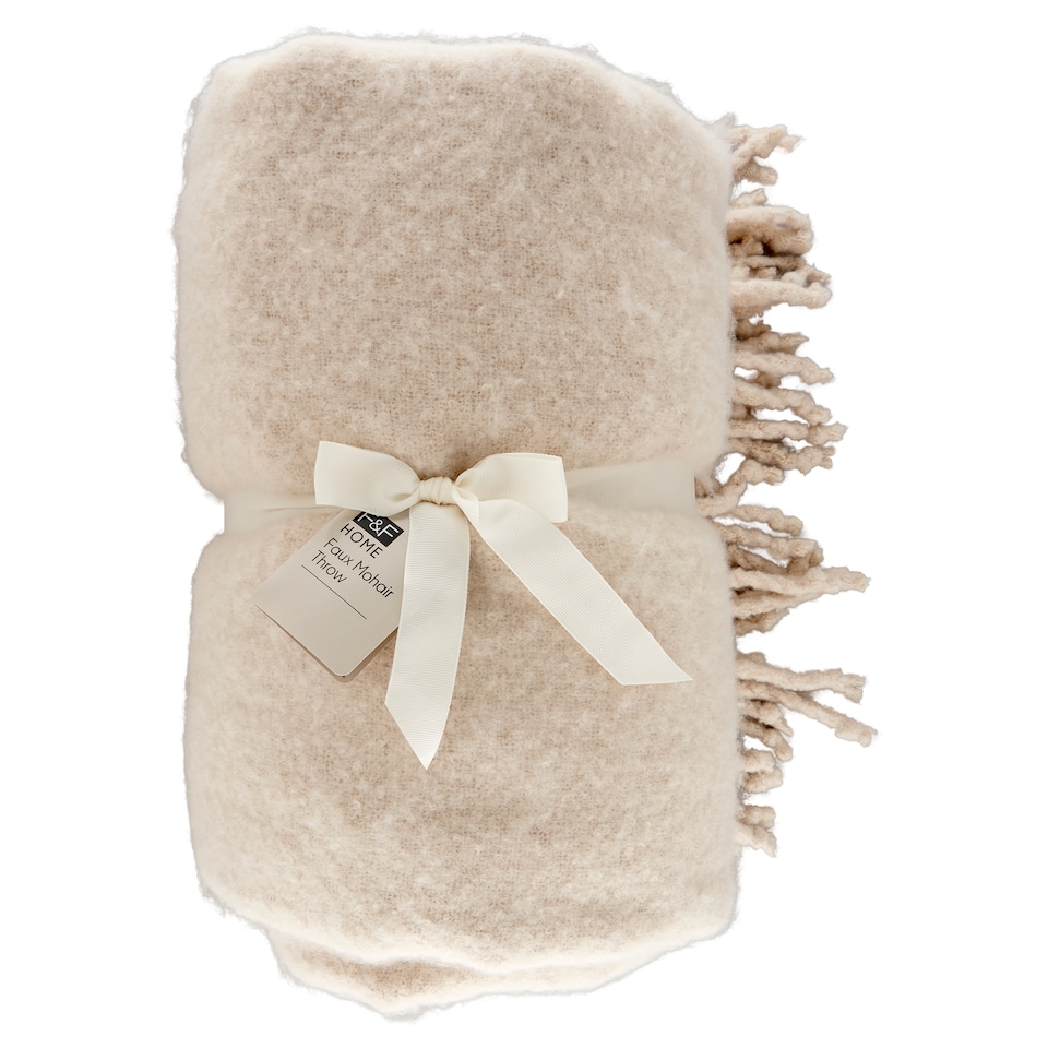 F&F Home Cream Oversized Faux Mohair Throw 220 cm x 220 cm