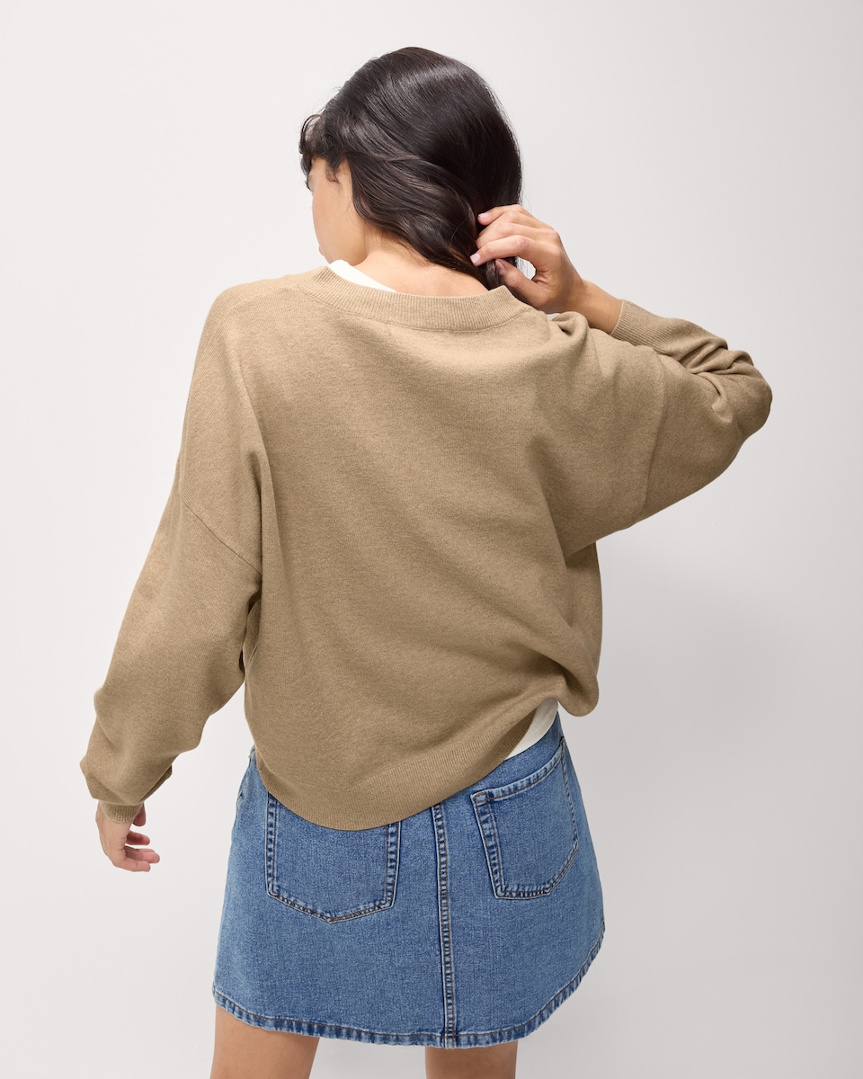 image 1 of F&F V Neck Knitted Jumper in Camel