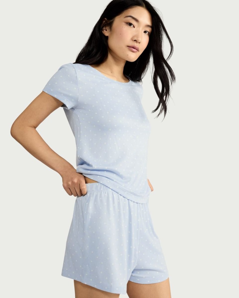 image 1 of F&F Textured Polka Dot Short Pyjama Set in Multi Blue