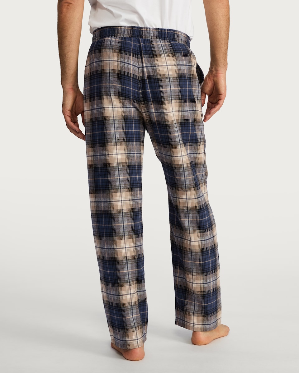 image 1 of F&F Pure Cotton Check Print Drawstring Pyjama Bottoms in Navy