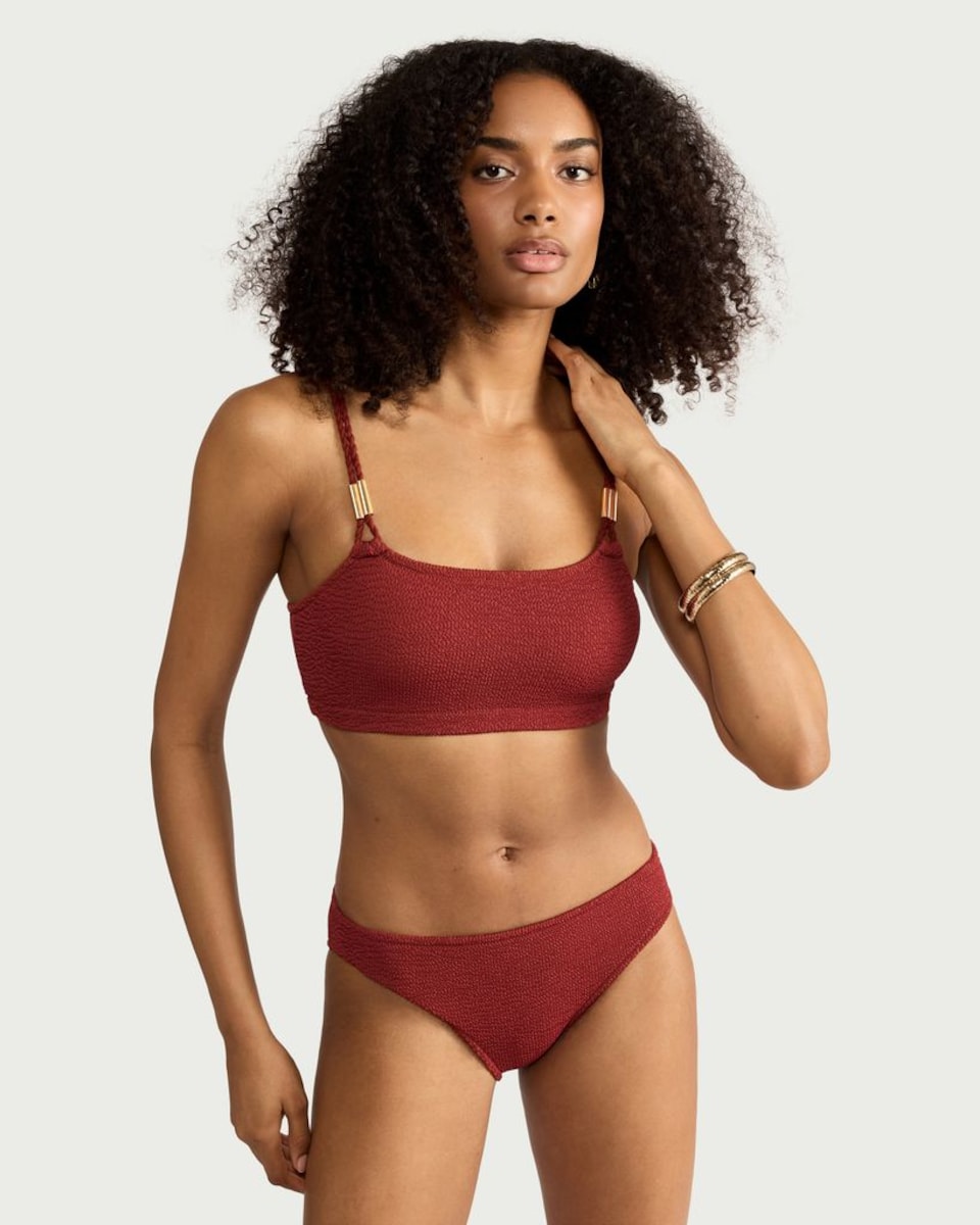 image 1 of F&F Crinkle Textured Bikini Top in Brick