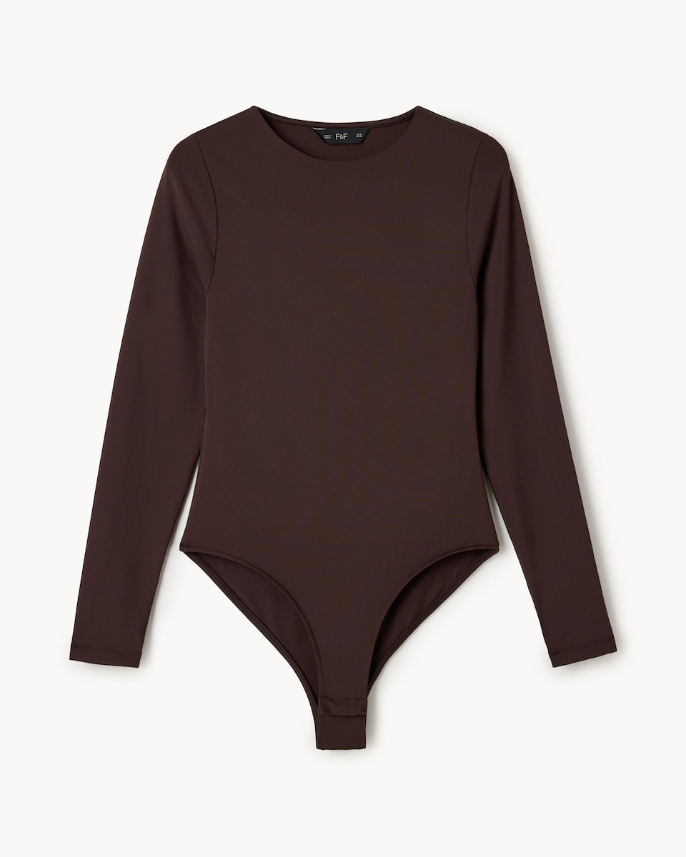 image 1 of F&F Polyamide Crew Neck Long Sleeved Bodysuit in Brown