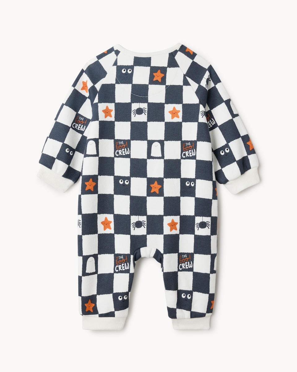 image 1 of F&F Baby Cotton Rich Halloween Boo Crew Sleepsuit in Black