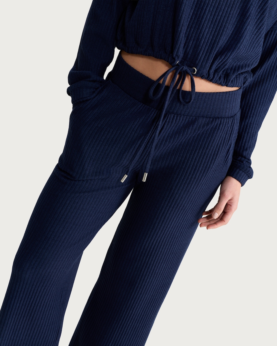 image 1 of F&F Ribbed Hoodie and Bottoms Pyjama Set in Navy