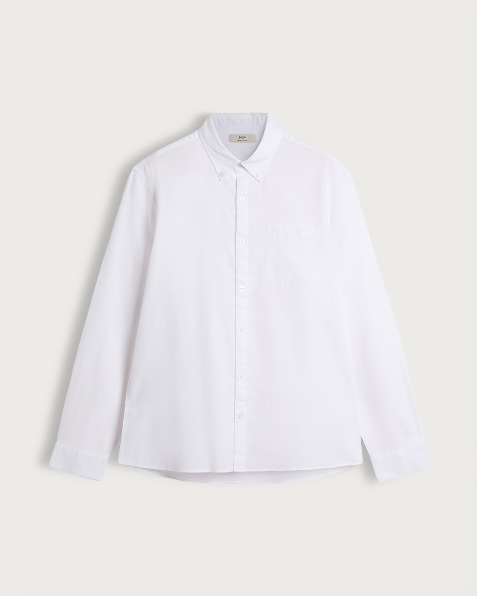 image 1 of F&F Pure Cotton Slim Fit Button Down Oxford Shirt in White