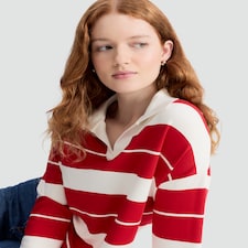 F&F Stripe Collared Rugby Top in Multi Red