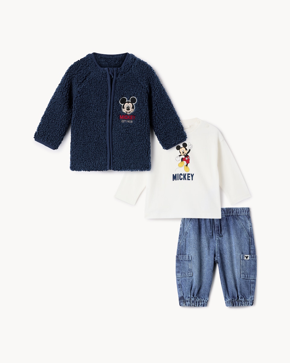 image 1 of Disney Mickey Mouse Fleece Jacket, Top and Jeans Set in Navy