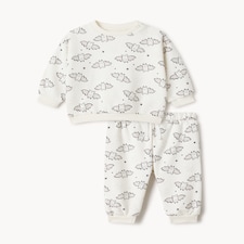 F&F Baby 2-Piece Cotton Rich Bat Sweatshirt and Joggers Set in White