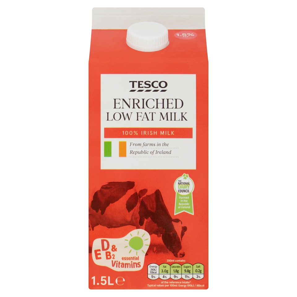 Tesco Low Fat Fortified Milk 1.5 Lt