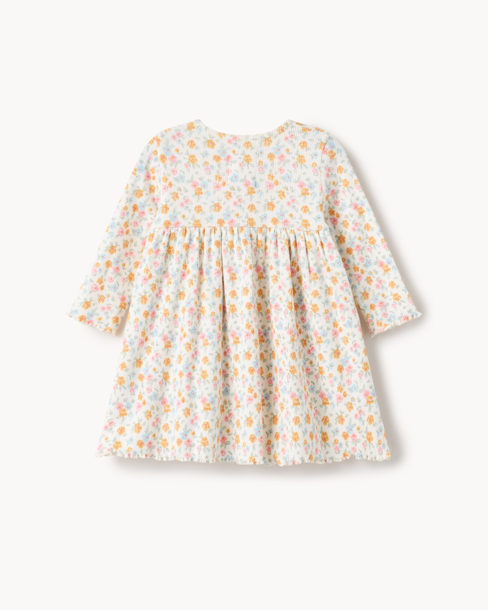 image 1 of F&F Baby Cotton Rich Ribbed Floral Dress in Cream