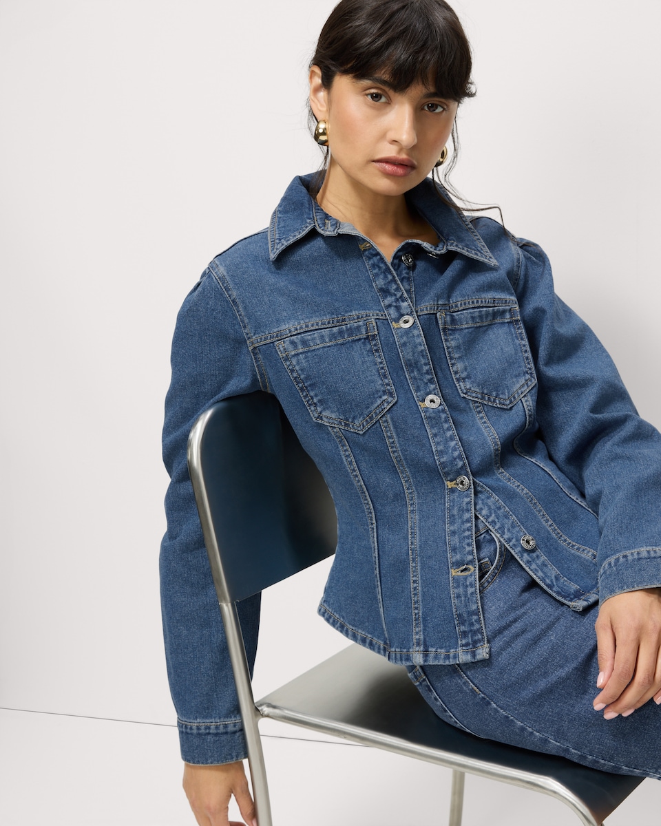 image 1 of F&F Pure Cotton Cinched Denim Jacket in Blue