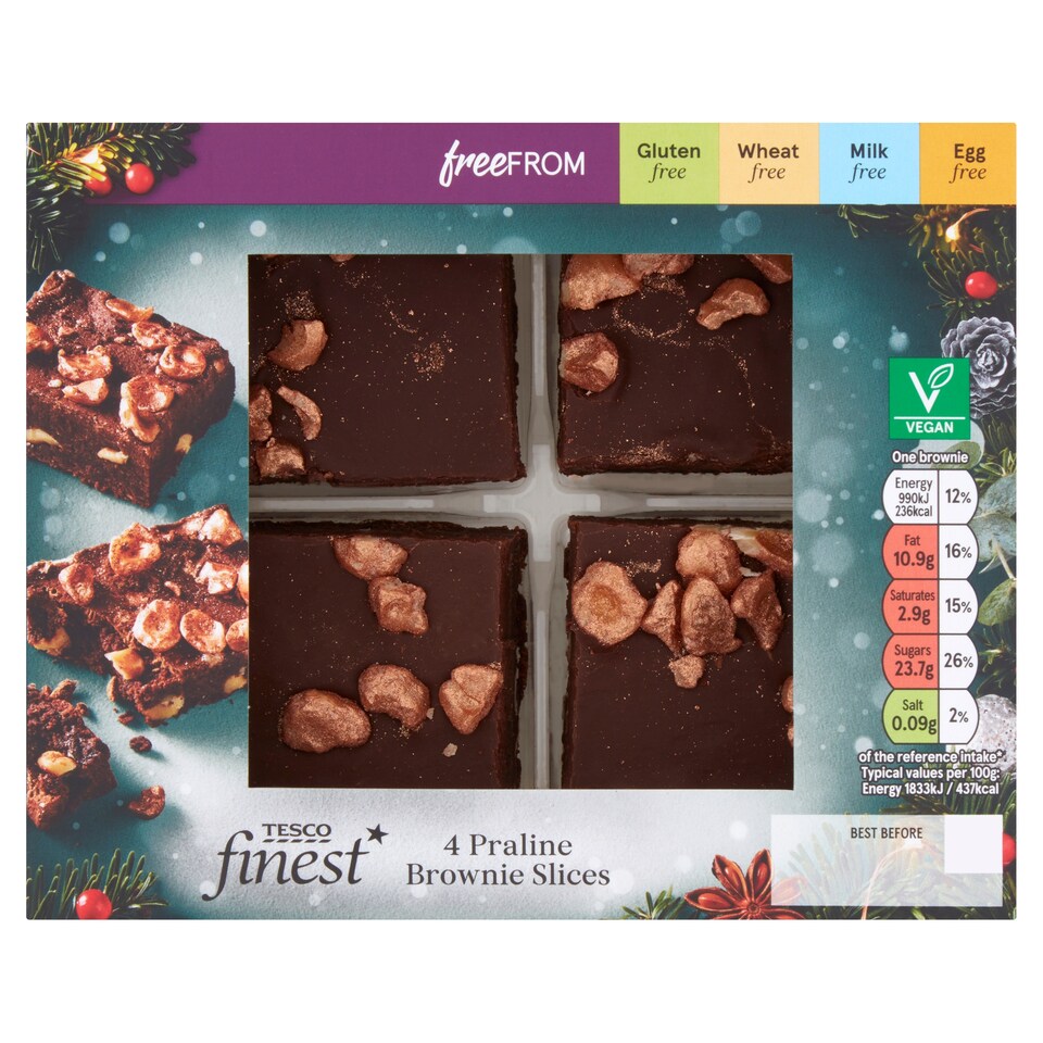 Tesco Finest Free From 4 Praline Brownie Slices