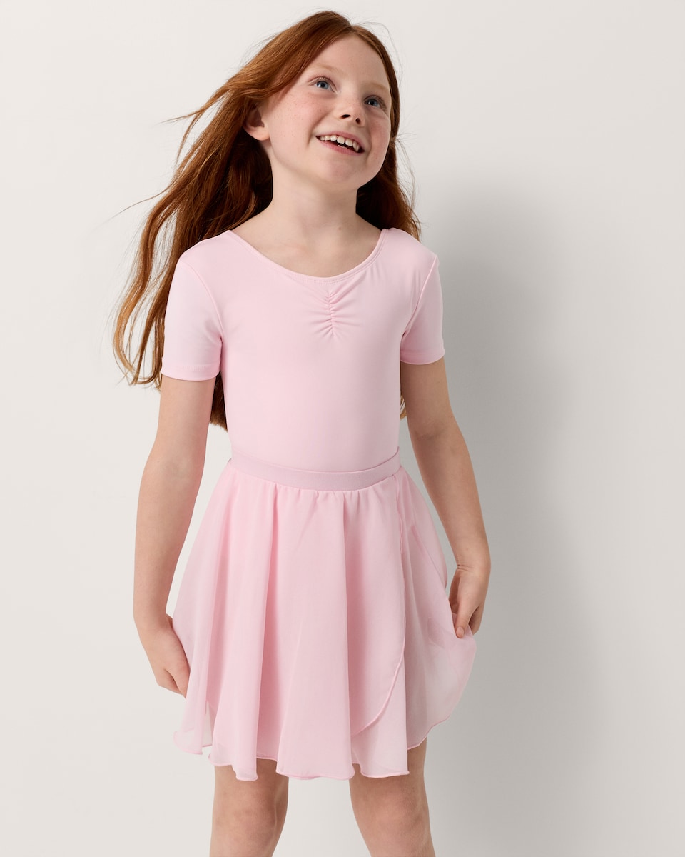 image 1 of F&F Active Girls Short Sleeved Leotard in Pink