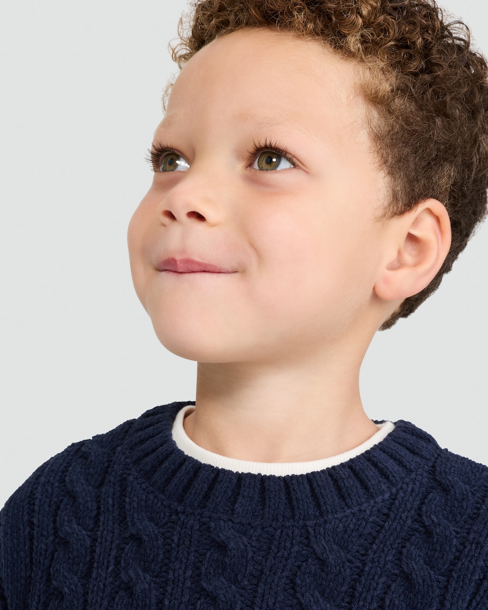 image 1 of F&F Boys Cable Knit Crew Neck Jumper in Navy