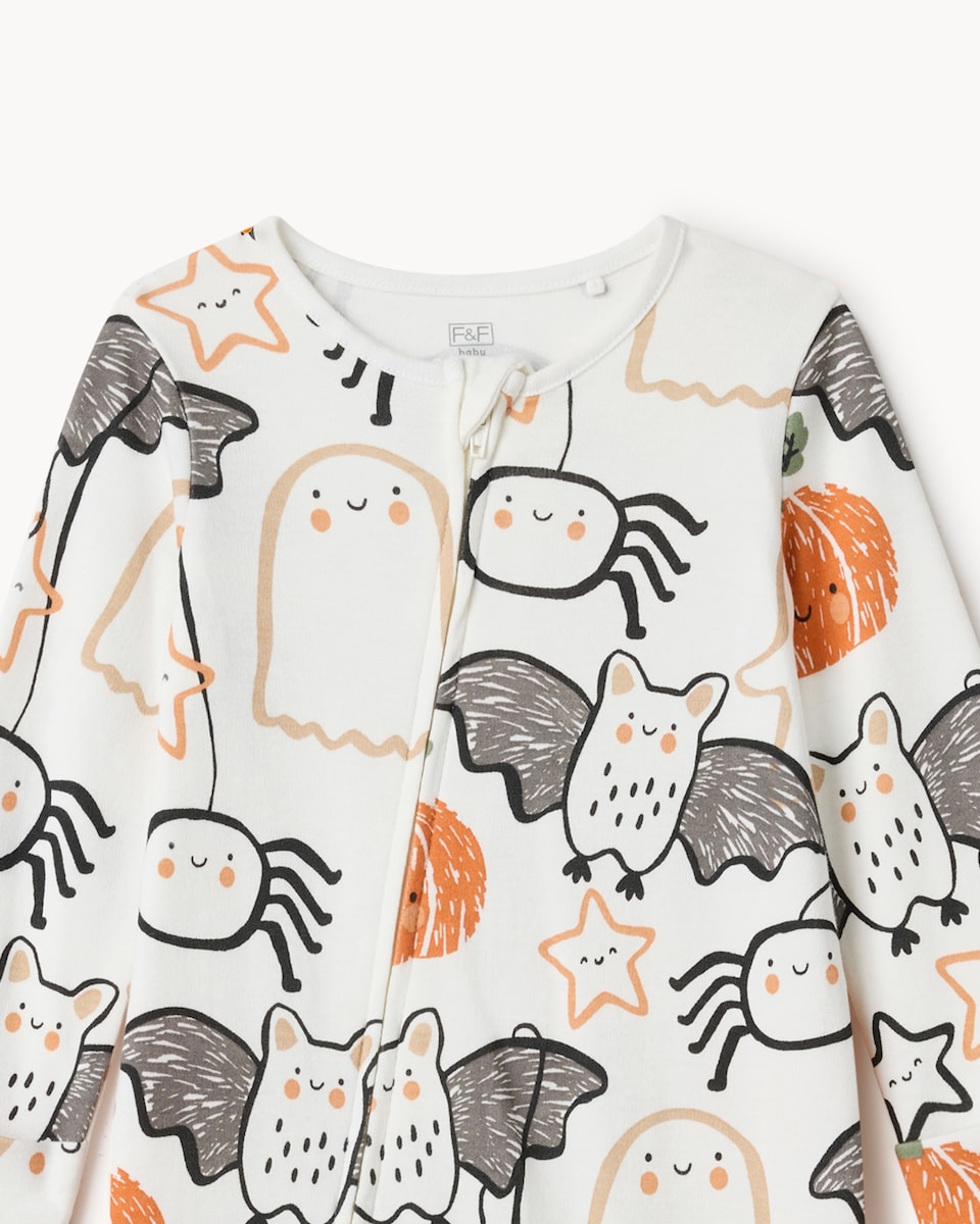 image 1 of F&F Baby Pure Cotton Halloween Print Sleepsuit in Multi