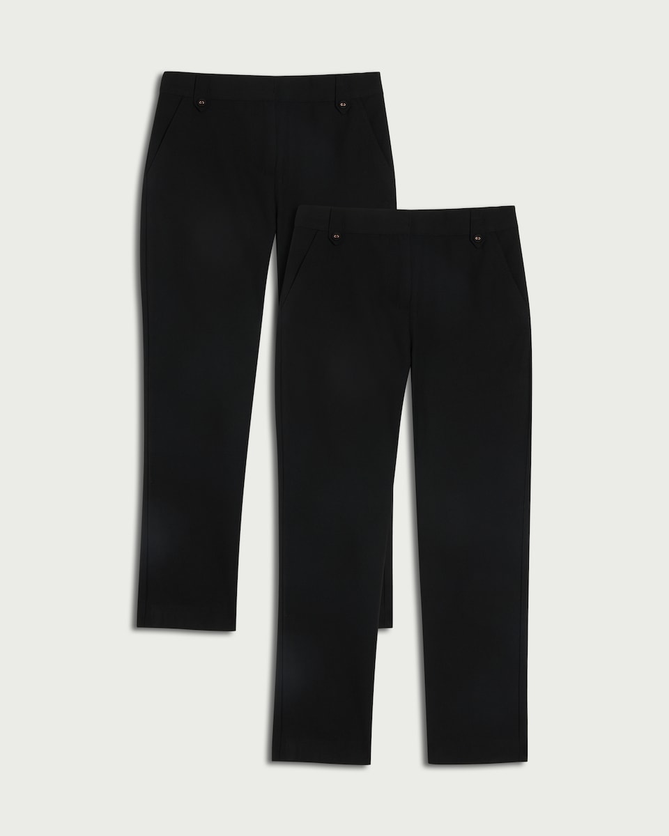 image 1 of F&F School Girls 2-Pack Regular Fit Trousers in Black