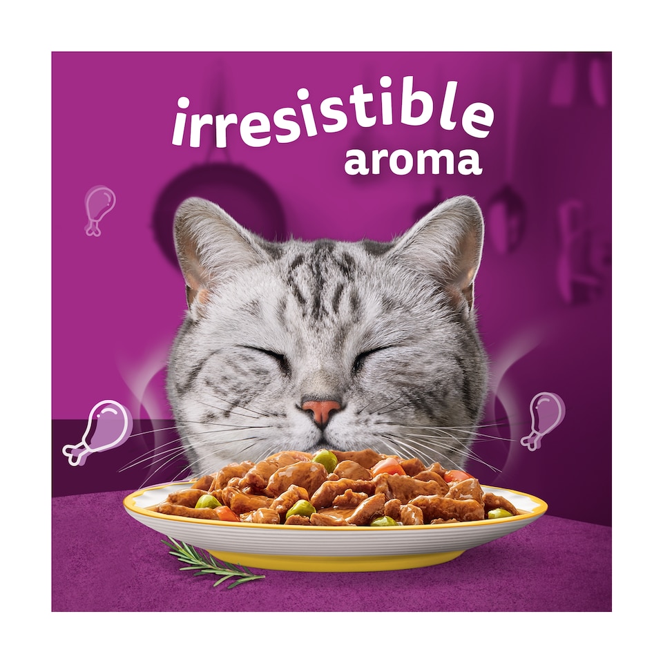 image 1 of WHISKAS 1+ Aromatic Purrfect Poultry Selection Wet Cat Food Pouches 12x85g