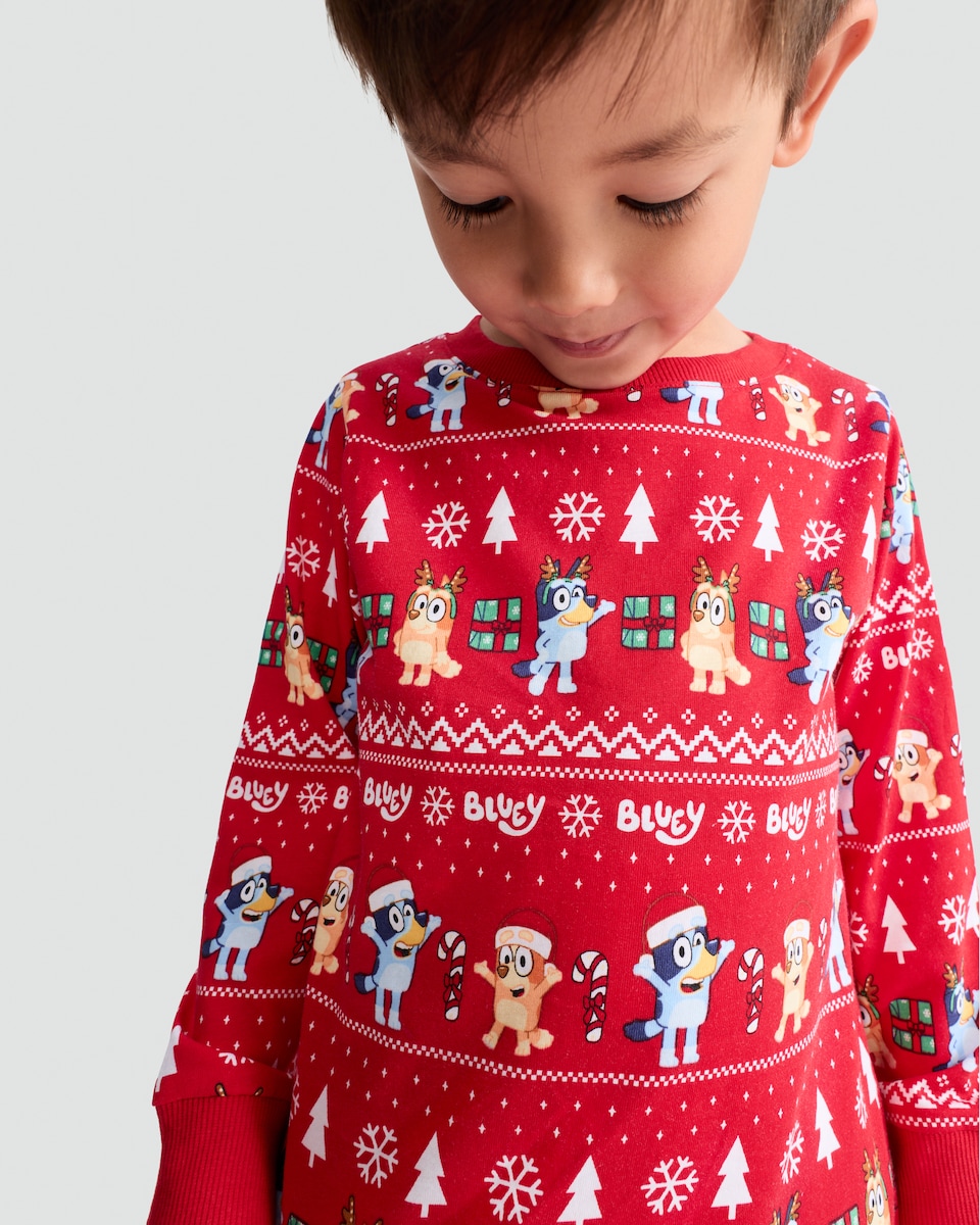 image 1 of Bluey Matching Family Christmas Pyjamas in Red