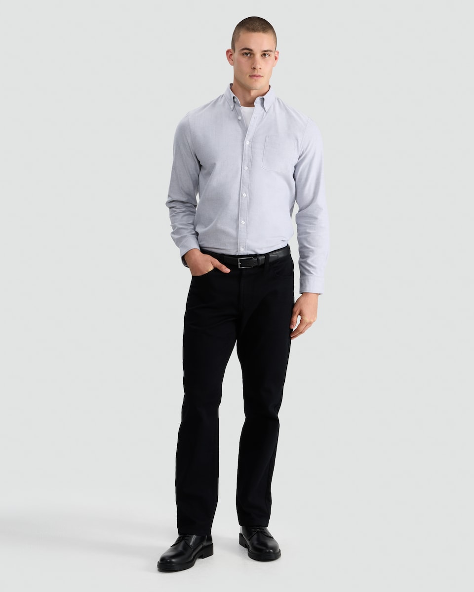 image 1 of F&F Pure Cotton Brushed Button Down Oxford Shirt in Grey