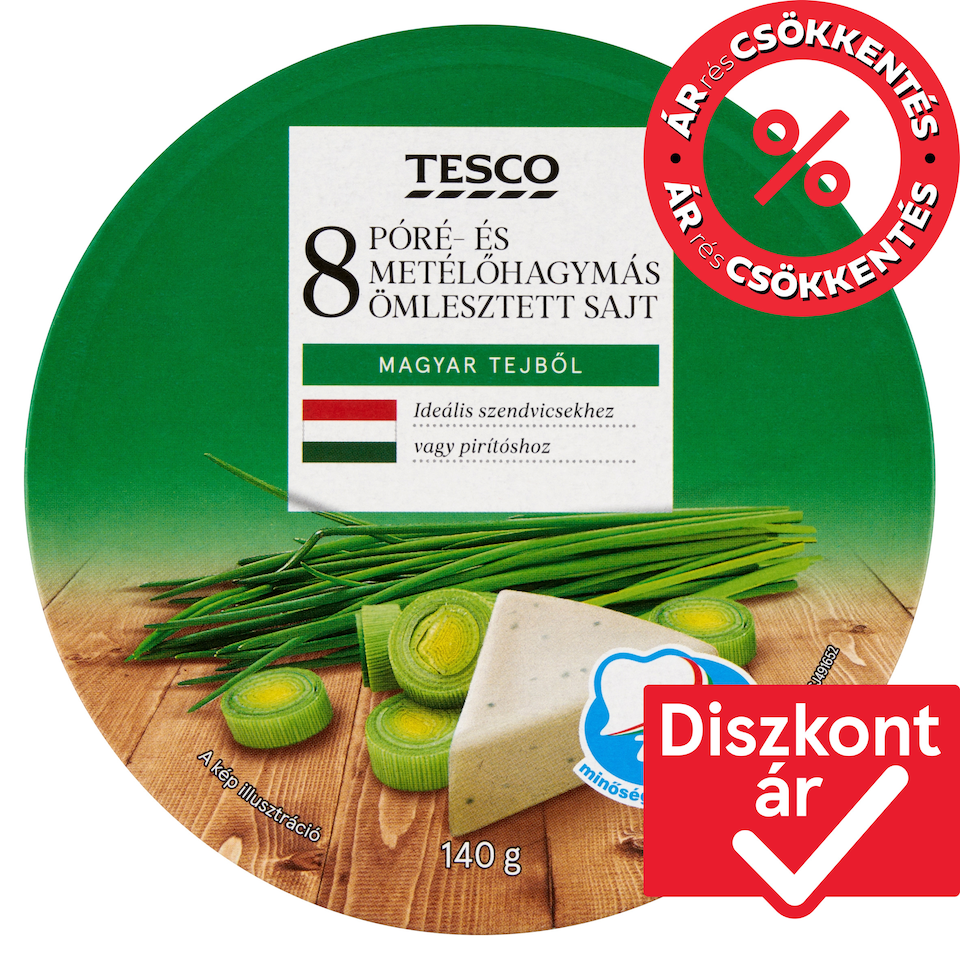 Tesco póré- és metélőhagymás ömlesztett sajt 8 db 140 g