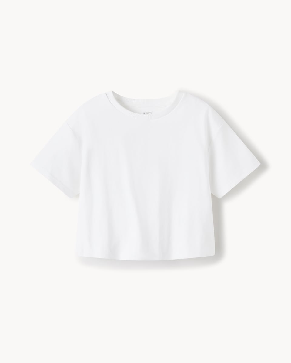 image 1 of F&F Girls Pure Cotton Bubble Hem T-Shirt in White