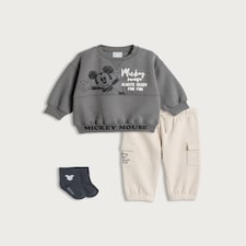 Disney Mickey Mouse 3-Piece Cotton Rich Sweatshirt, Joggers and Socks in Grey