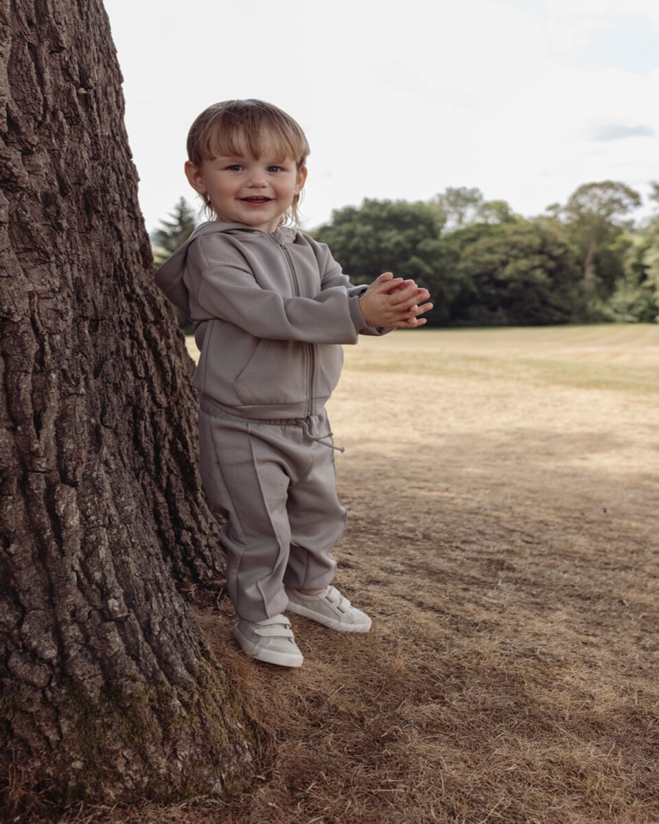 image 1 of F&F x Samantha Faiers 2-Piece Zip Up Hoodie and Joggers Set in Neutral