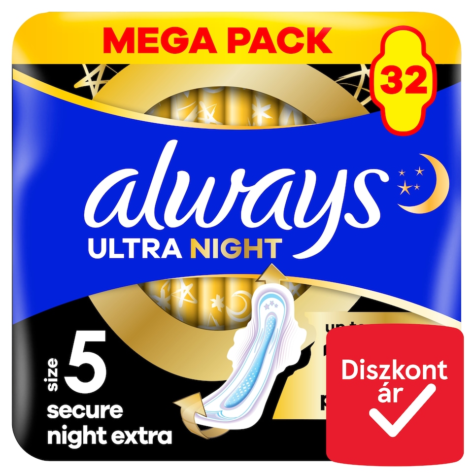 Always Ultra Secure Night Extra (5-ös Méretű) Szárnyas Betét Egészségügyi Betét, 32 Db  1. kép