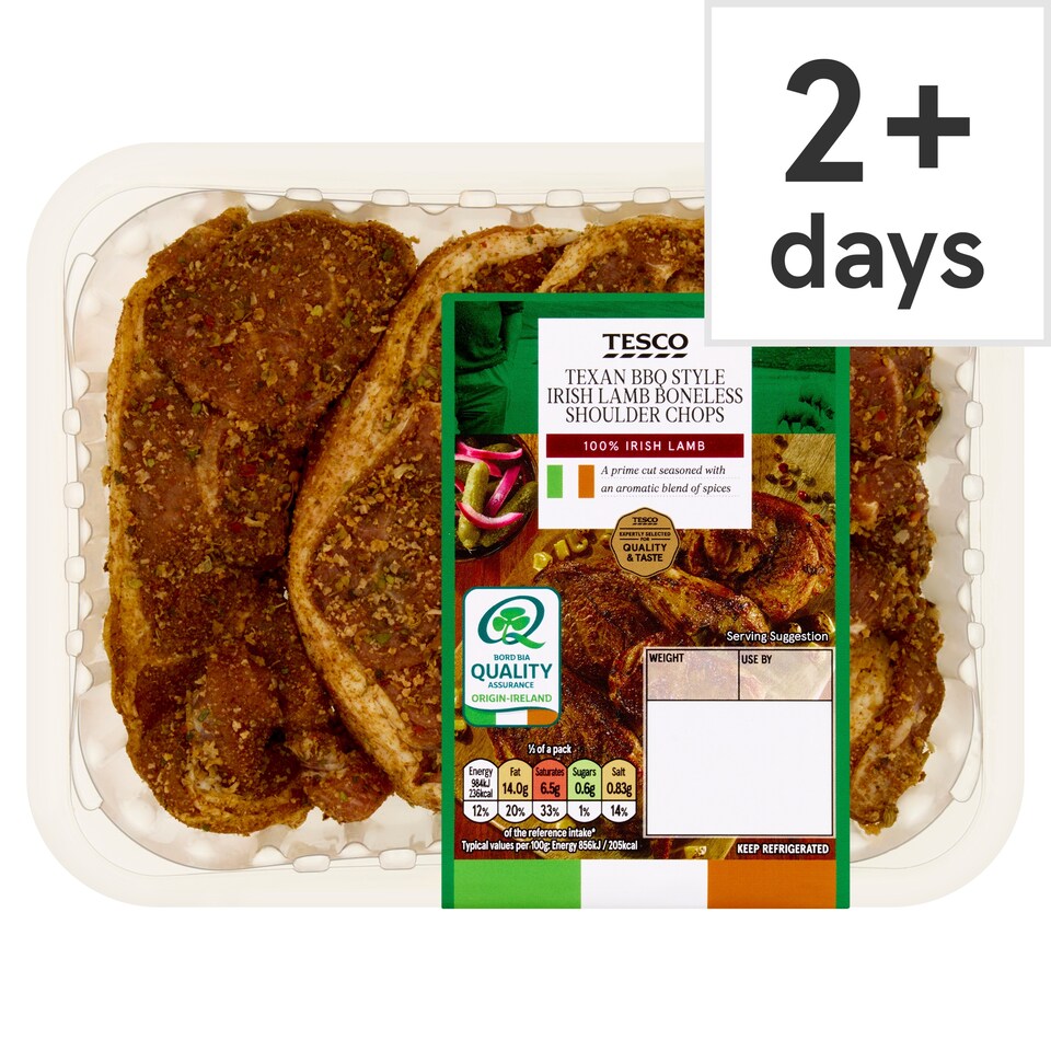 Tesco Texan BBQ Style Irish Lamb Boneless Shoulder Chops 400g