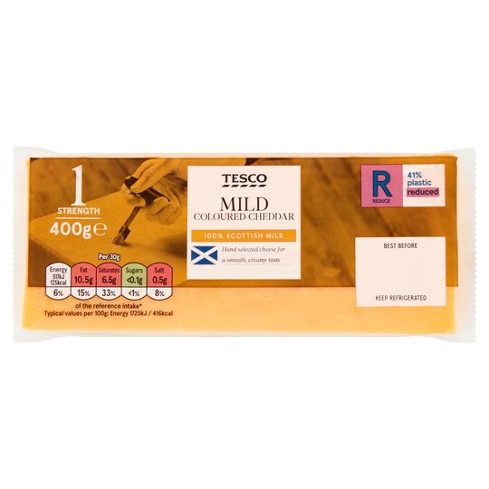 Tesco Mild Coloured Scottish Cheddar 400G Tesco Groceries