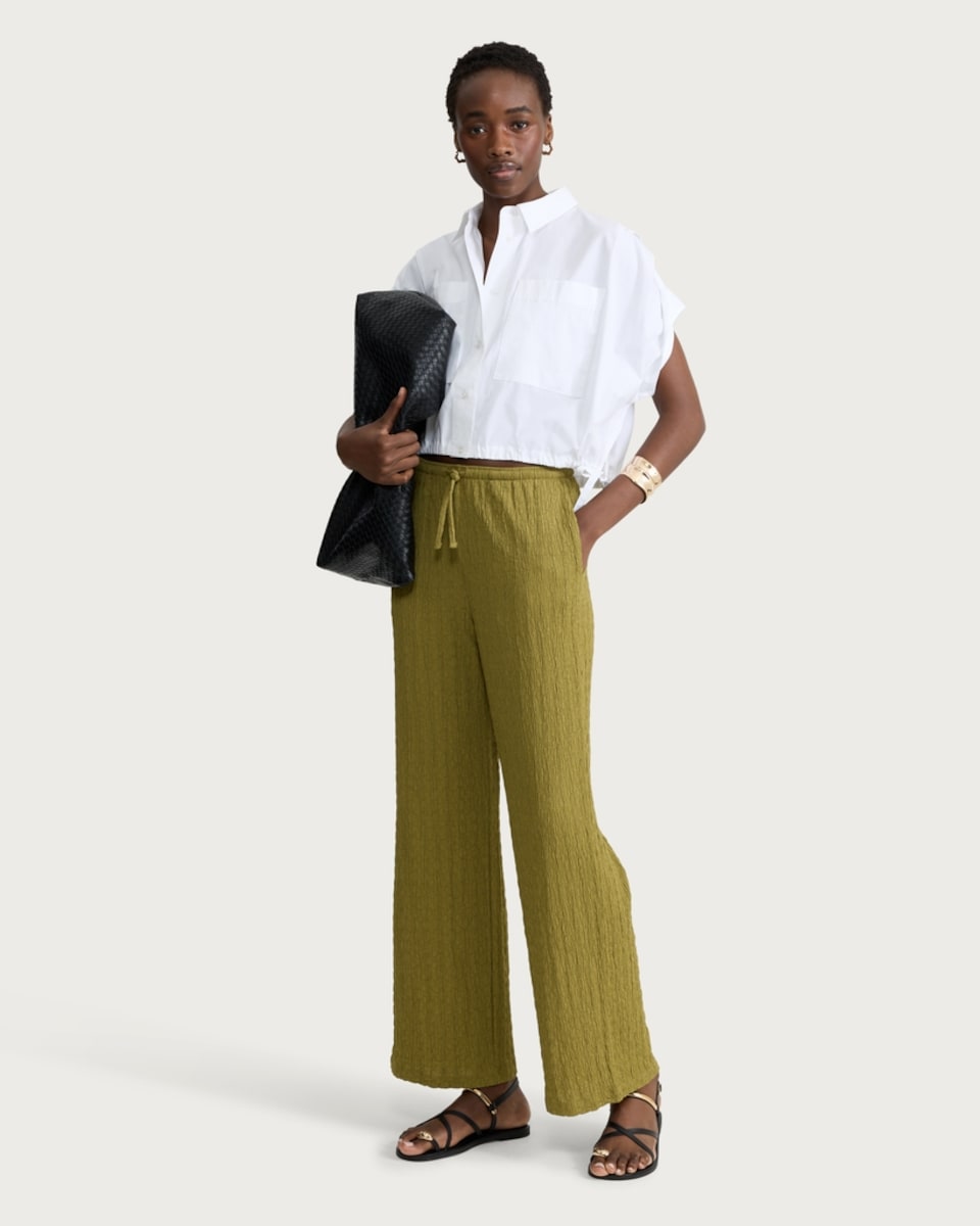 image 1 of F&F Textured Wide Leg Trousers in Olive