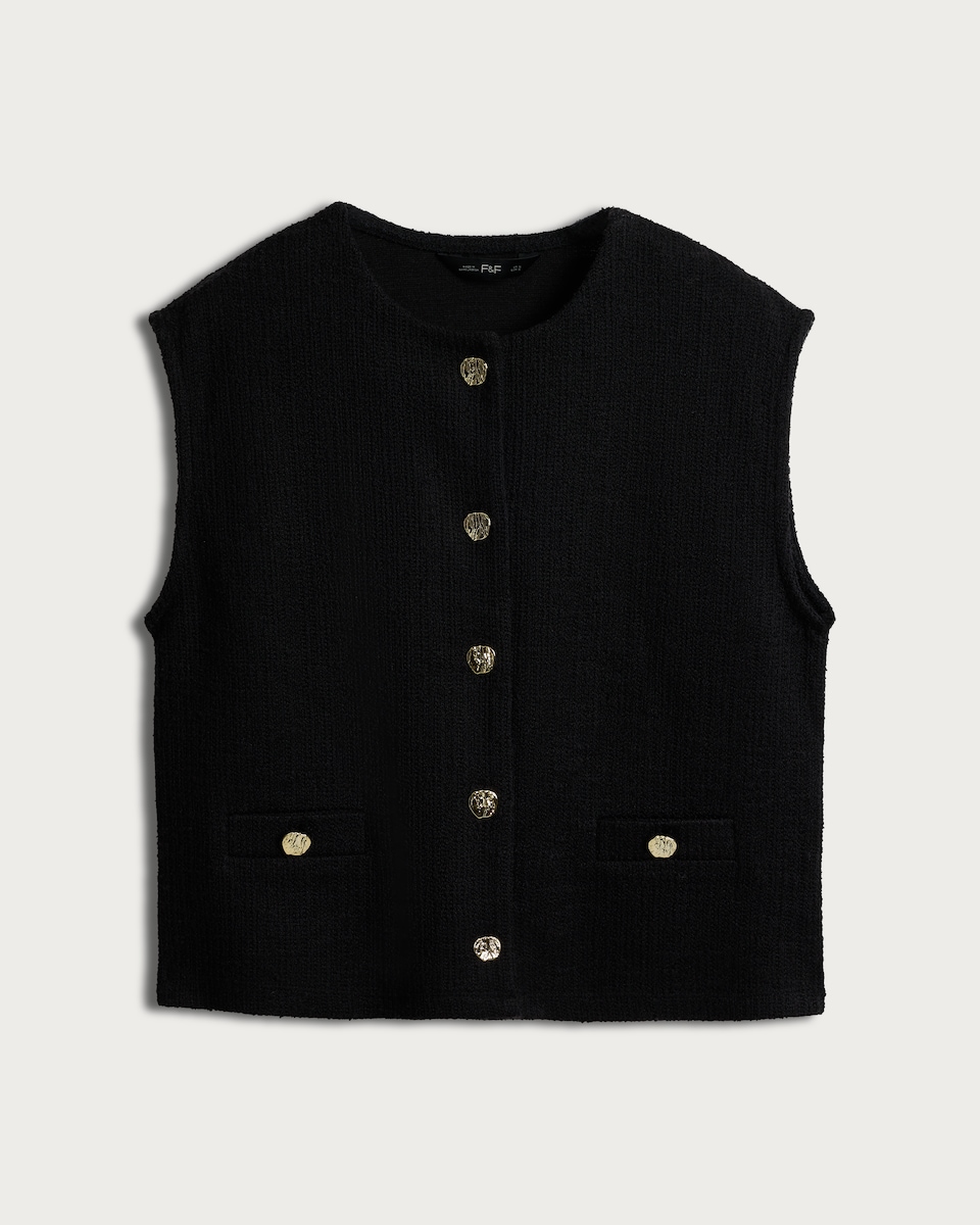 image 1 of F&F Textured Buttoned Co-ord Waistcoat in Black