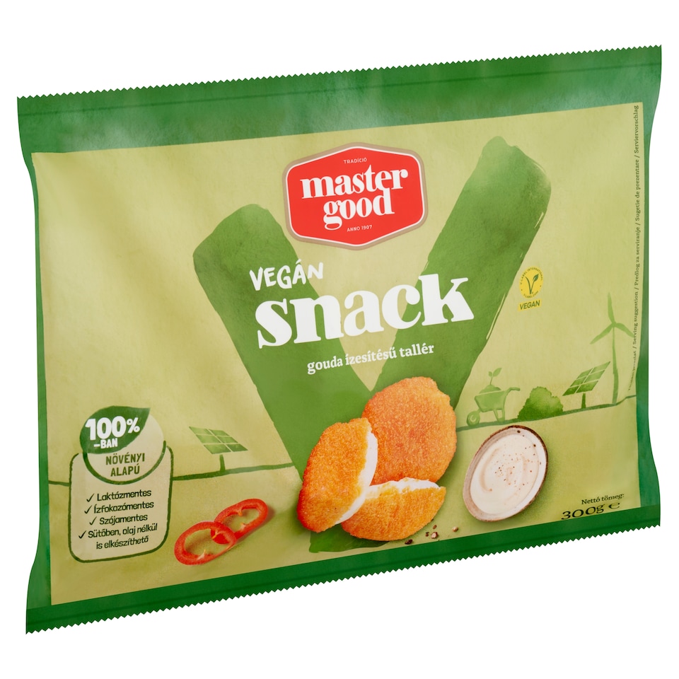 Master Good gyorsfagyasztott vegán gouda ízesítésű snack tallér 300 g