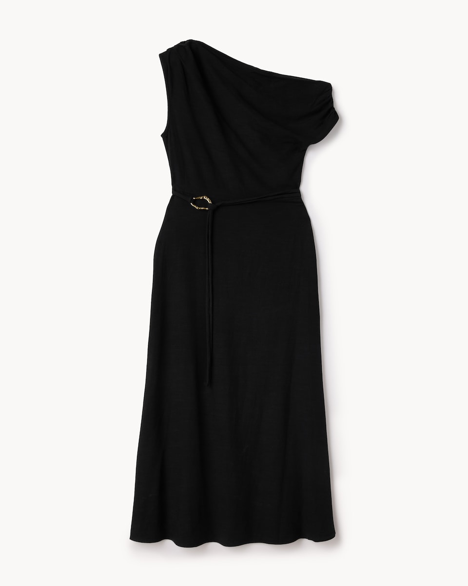 image 1 of F&F Ruched Belted Midi Dress in Black