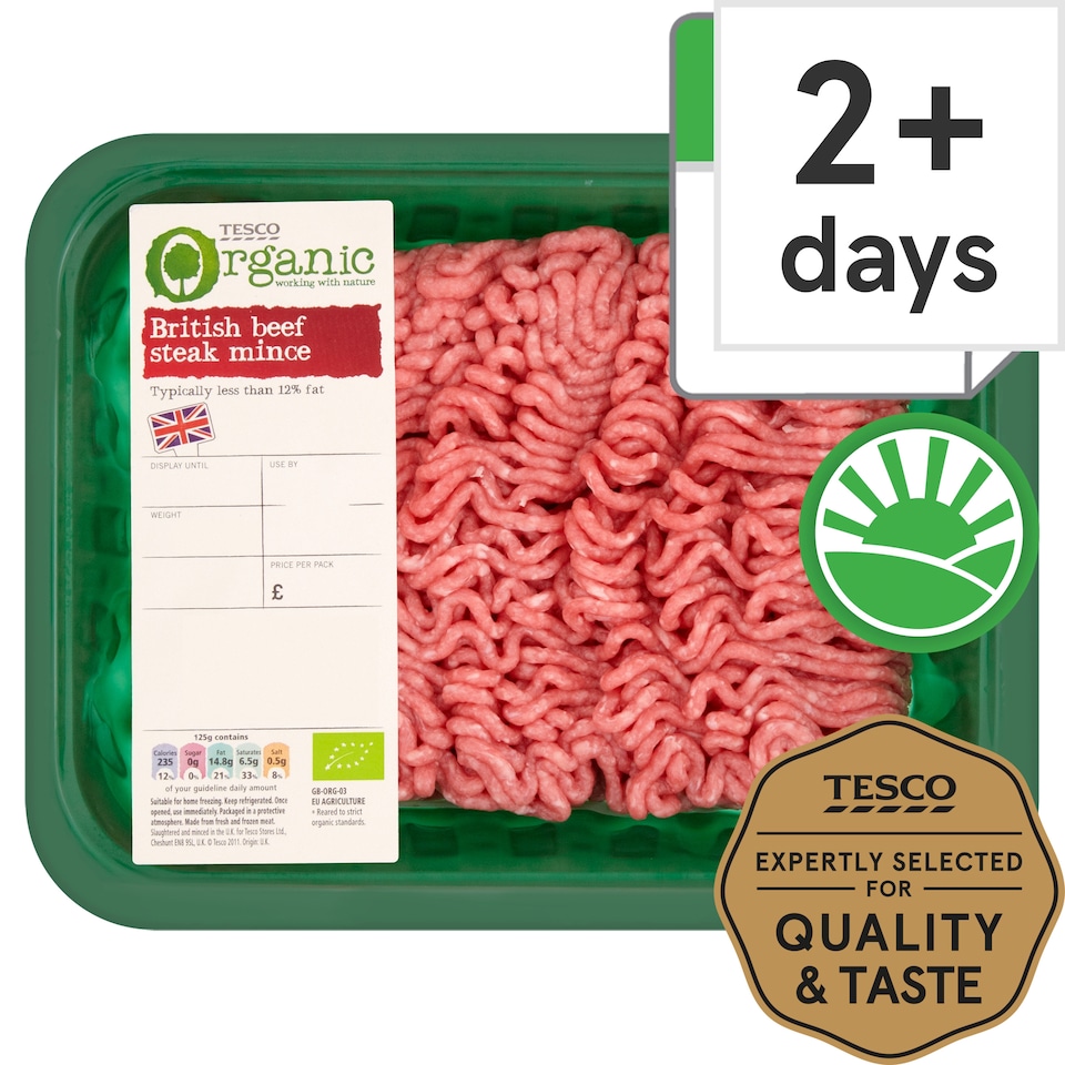 Tesco Organic Beef Steak Mince 15% Fat 500G