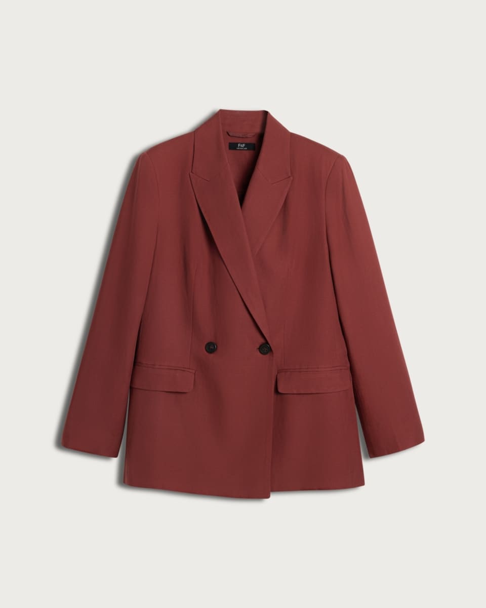 image 1 of The F&F Edit Double Breasted Oversized Fit Blazer with Linen in Burgundy