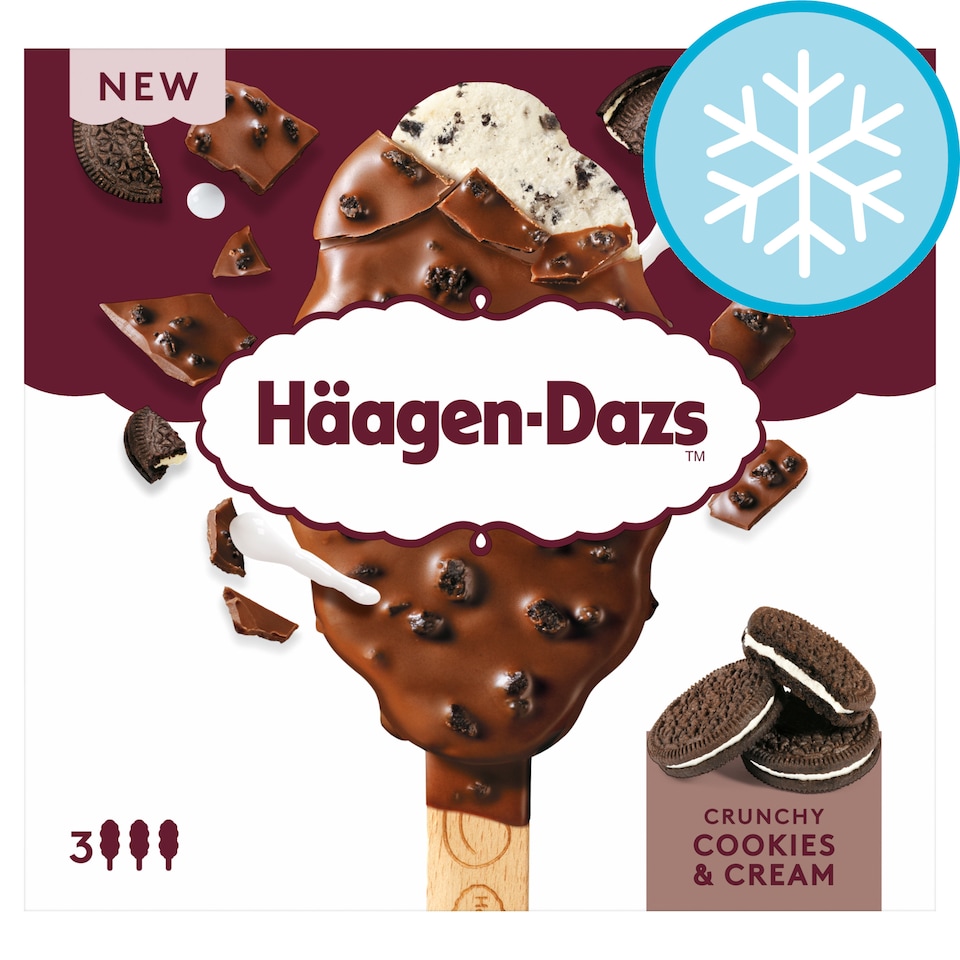 image 1 of Haagen-Dazs Crunchy Cookies and Cream Ice Cream Stick 3x80ml