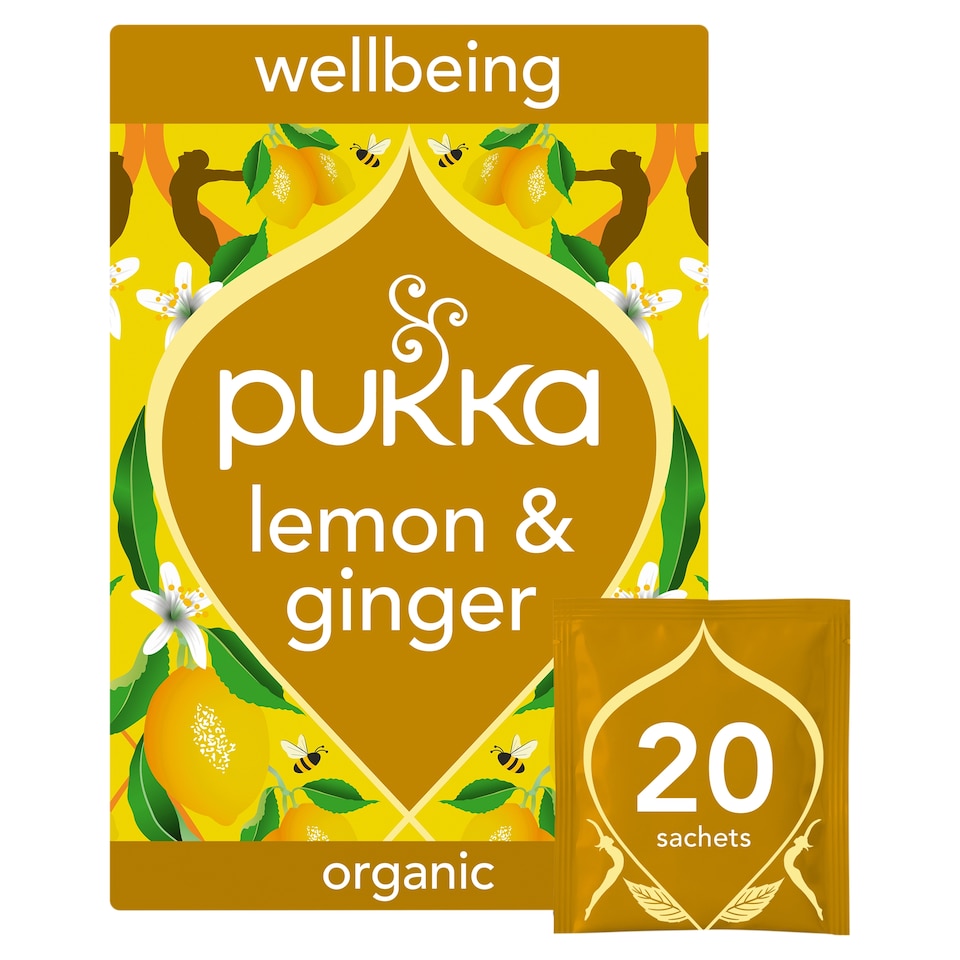 Pukka Organic Lemon Ginger And a Touch of Manuka Honey 20 Herbal Tea Sachets 34g