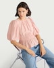 image 1 of F&F Shirred Puff Sleeve Blouse in Pink
