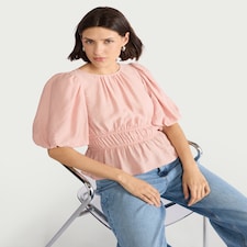 F&F Shirred Puff Sleeve Blouse in Pink