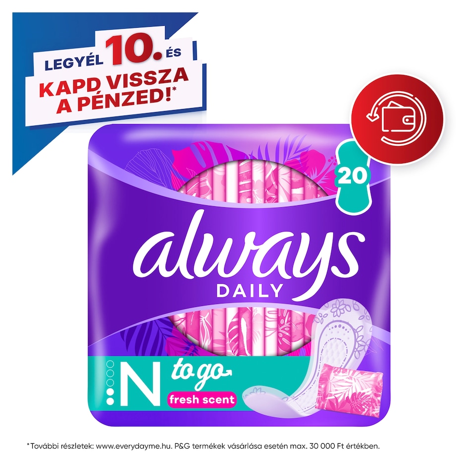 Always Dailies Normal To Go Fresh Tisztasági Betét, 20 db