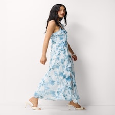 F&F Floral Ruffle Sleeved Midi Dress in Multi Blue