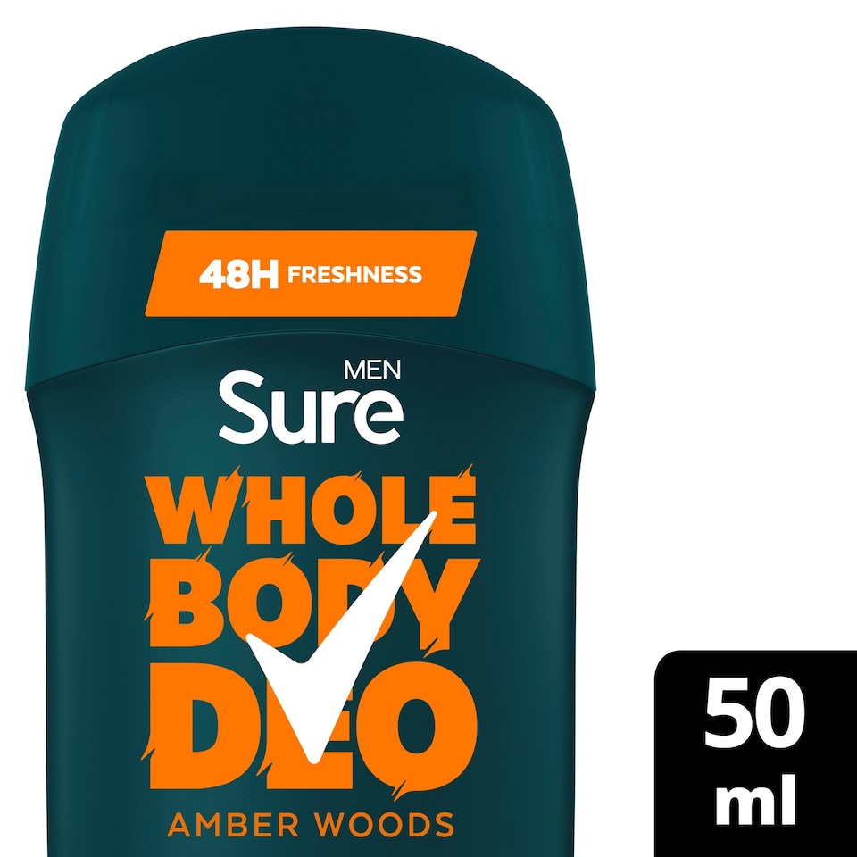 image 1 of Sure Men Amber Woods 48h Whole Body Deodorant Odour Control Stick 50ml